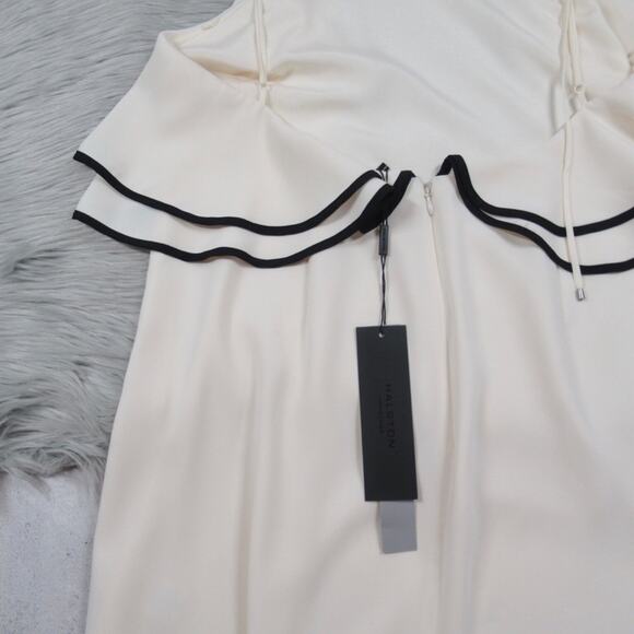 HALSTON Ruffled Crepe Halter Neck Mini Shift Dress Open Back Women’s Size 14 - Picture 7 of 10